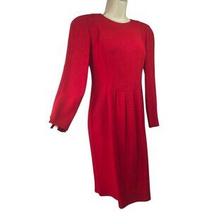 Vintage 80s Liz Claiborne Petite Red Sheath Dress Size 4P Career Midi Round Neck